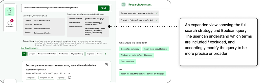 An expanded view showing the full search strategy and Boolean query